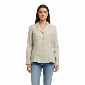 Chicos Womens Beige Linen Button-Up Jacket Two Pockets Casual Size 2